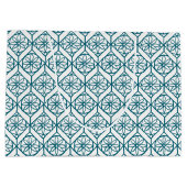 Grand Sac Cadeau Turquoise sur Motif ethnique blanc, Fleurs, Chevro (Dos)