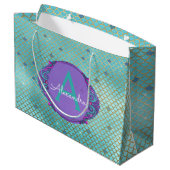 Grand Sac Cadeau Turquoise vert et mauve Étalons de sirène Monogram (Dos Angle)
