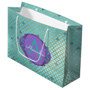 Grand Sac Cadeau Turquoise vert et mauve Étalons de sirène Monogram