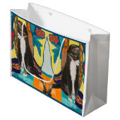 Grand Sac Cadeau Tuxedo Cat Folk Art (Devant Angle)