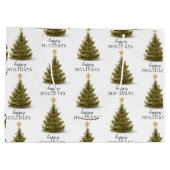 Grand Sac Cadeau Typographie des fêtes joyeuses de l'arbre de Noël (Dos)