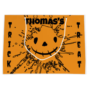 Grand Sac Cadeau Un Citrouille Halloween personnalisé en face ou tr