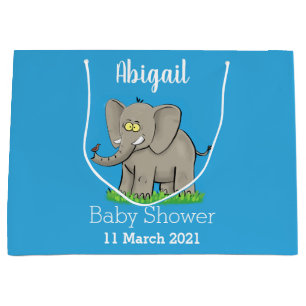 Grand Sac Cadeau Un joli éléphant drôle avec un oiseau sur le tronc