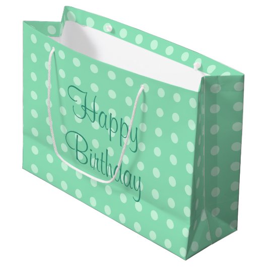 Grand Sac Cadeau Un joyeux anniversaire avec des notes vertes Pois (Devant Angle)