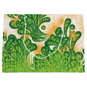 Grand Sac Cadeau Un motif artistique vert et or représentant un arb