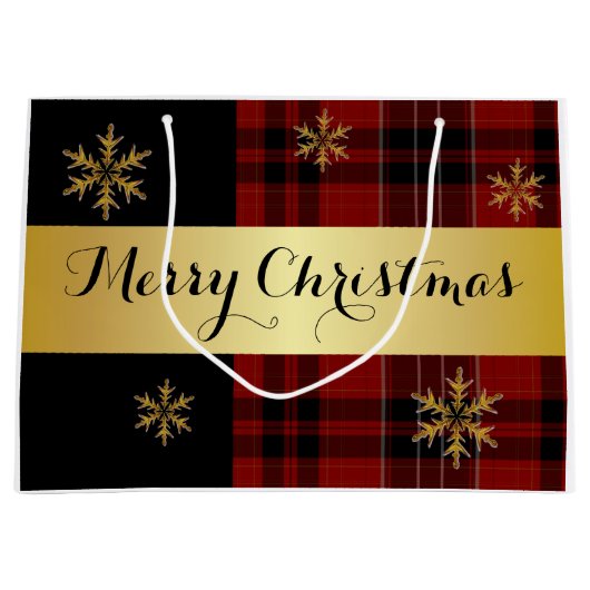 Grand Sac Cadeau Un Or Élégant Avec Noël Plaid (Devant)