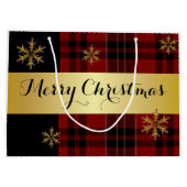 Grand Sac Cadeau Un Or Élégant Avec Noël Plaid (Dos)