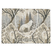 Grand Sac Cadeau Une forêt d'hiver paisible avec des loups blancs (Dos)