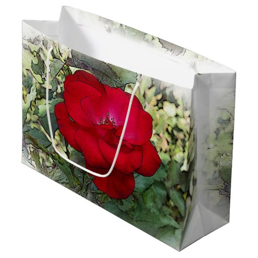 Grand Sac Cadeau Une rose solitaire (Devant Angle)