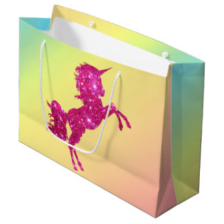 Grand Sac Cadeau Unicorne Parties scintillant rose