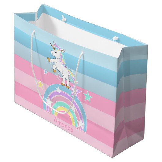 Grand Sac Cadeau Unicornes arc-en-ciel (Devant Angle)