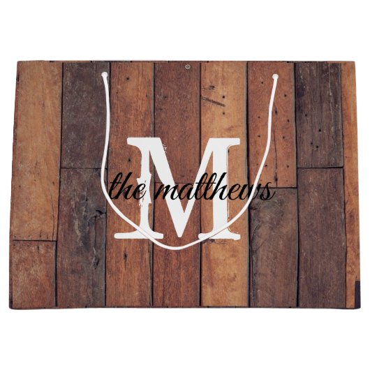 Grand Sac Cadeau Unique rustique Monogramme en bois ferme Grange (Devant)