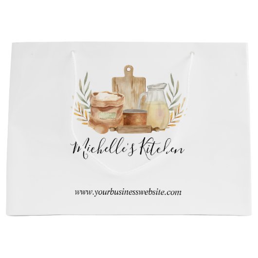 Grand Sac Cadeau Ustensiles de cuisine Nourriture Aquarelle Maison  (Devant)