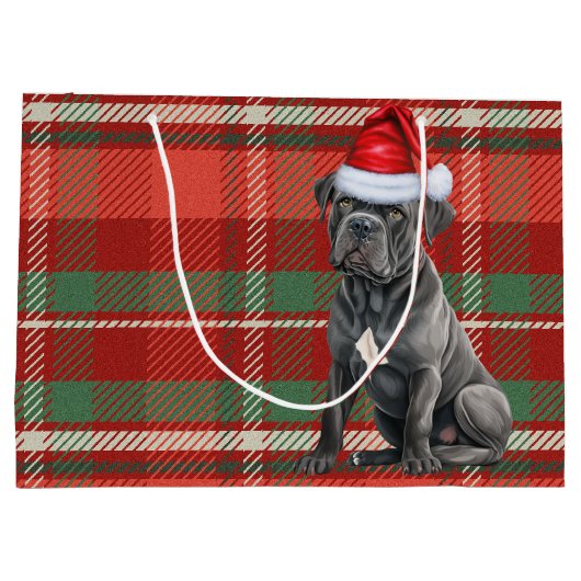 Grand Sac Cadeau Vacances Amoureux des chiens en Canne Plaid Rouge  (Dos)