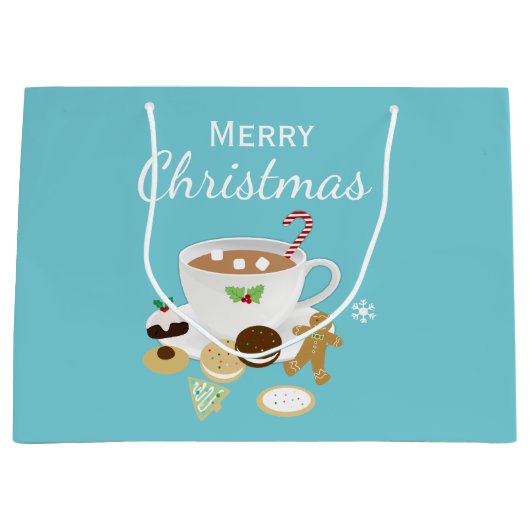 Grand Sac Cadeau Vacances de biscuits de Noël et de chocolat chaud (Devant)