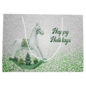 Grand Sac Cadeau Vacances de Noël vert à Cheval Blanc (Dos)