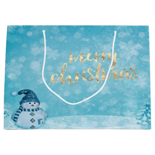 Grand Sac Cadeau Vacances Snowman Pine Tree (Devant)