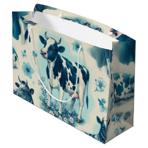 Grand Sac Cadeau Vache de ferme vintage sans joint
