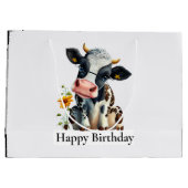 Grand Sac Cadeau Vache laitière Joyeux Anniversaire Blanc (Dos)