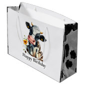 Grand Sac Cadeau Vache laitière Joyeux Anniversaire Blanc (Dos Angle)