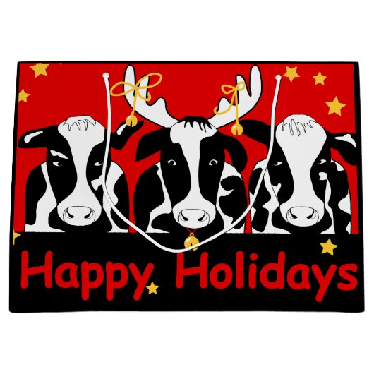Grand Sac Cadeau Vaches de Noël (Devant)