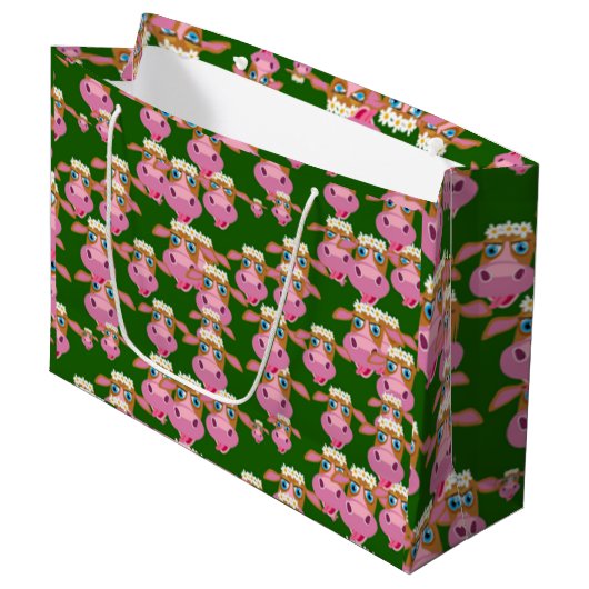 Grand Sac Cadeau Vaches roses (Devant Angle)