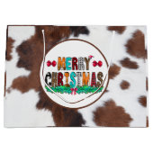 Grand Sac Cadeau Vachette Brown blanc Joyeux Noël (Devant)