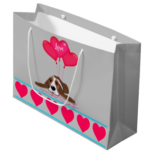 Grand Sac Cadeau Valentine Basset Hound (Devant Angle)