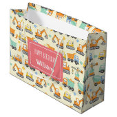 Grand Sac Cadeau Véhicules de construction de cartons mignons (Devant Angle)