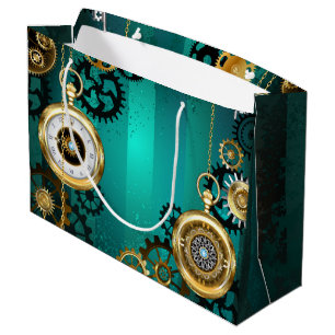 Grand Sac Cadeau Veille bijoux Steampunk sur un Arrière - plan vert
