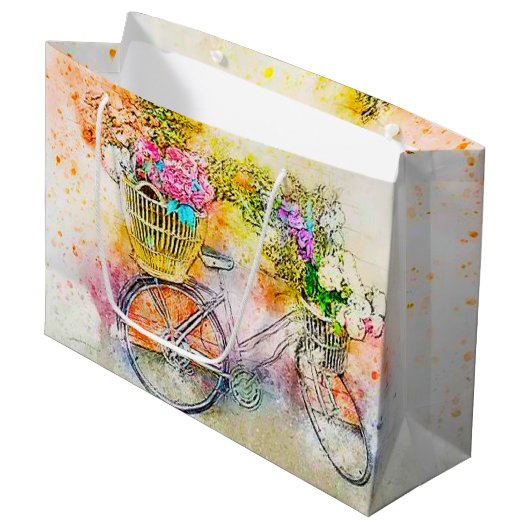 Grand Sac Cadeau Vélo et fleurs (Devant Angle)