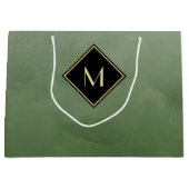 Grand Sac Cadeau Vert brossé élégant avec un monogramme d'or simple (Devant)