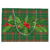 Grand Sac Cadeau Vert de Noël rouge à carreaux avec couronne (Dos)