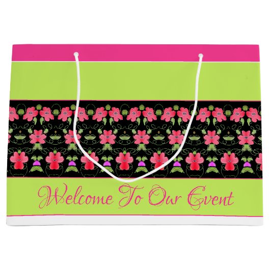 Grand Sac Cadeau Vert Lime Et Rose Clair (Devant)