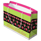Grand Sac Cadeau Vert Lime Et Rose Clair (Dos Angle)