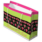 Grand Sac Cadeau Vert Lime Et Rose Clair (Devant Angle)