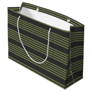 Grand Sac Cadeau Vert olive et charbon de bois cinq bandes motif