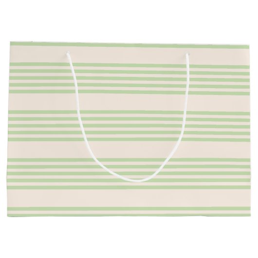 Grand Sac Cadeau Vert pâle et beige cinq rayures motif (Dos)