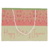 Grand Sac Cadeau Vert Rose Et Beige (Dos)