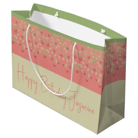 Grand Sac Cadeau Vert Rose Et Beige (Dos Angle)