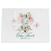 Grand Sac Cadeau Vert rose mignon Baby shower de cadre d'éléphant F (Devant)
