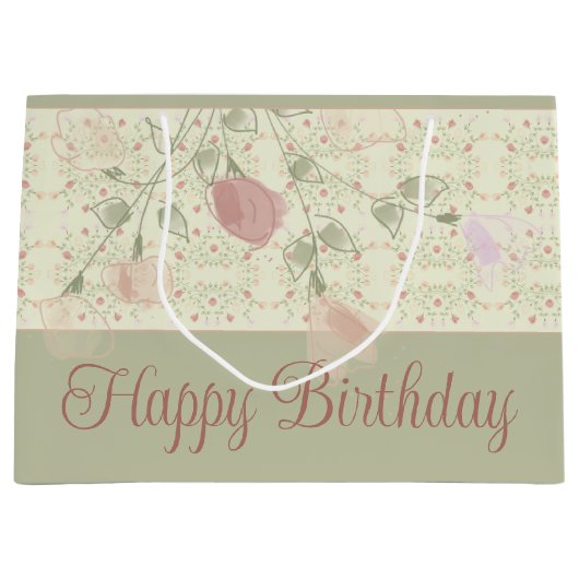 Grand Sac Cadeau Vert Sage Et Rose (Devant)