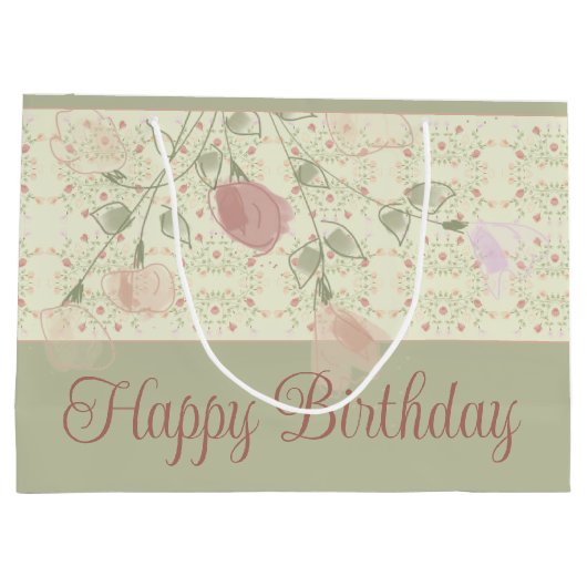 Grand Sac Cadeau Vert Sage Et Rose (Dos)