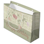 Grand Sac Cadeau Vert Sage Et Rose (Devant Angle)