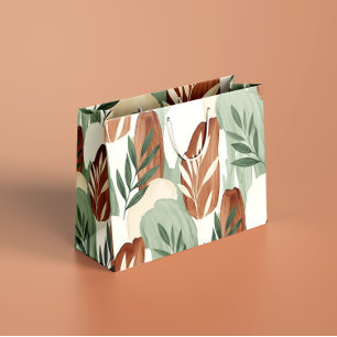 Grand Sac Cadeau Vert sauge aquarelle organique et botanique au lai