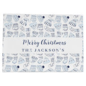 Grand Sac Cadeau Vêtements d'hiver bleu blanc (Dos)