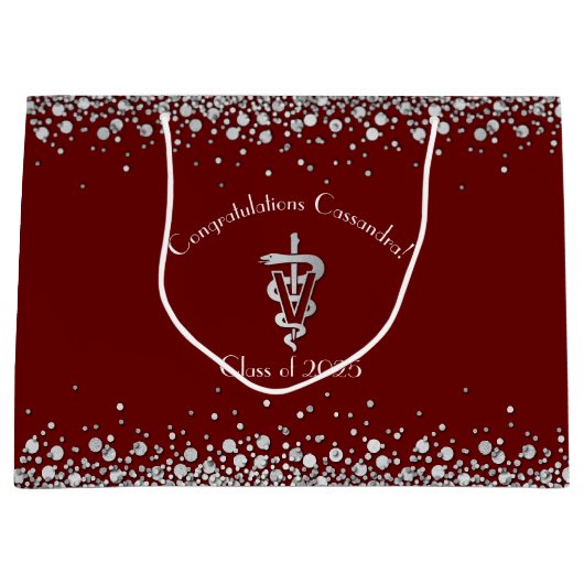 Grand Sac Cadeau Veterinarian Graduation Maroon Silver (Devant)