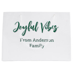 Grand Sac Cadeau Vibes joyeux Noël vert nom de famille