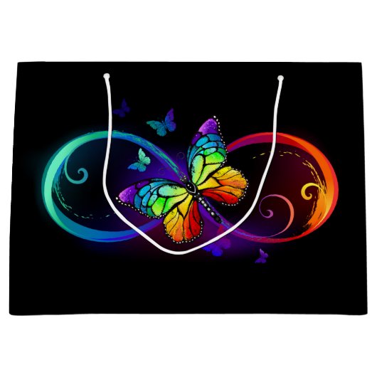 Grand Sac Cadeau Vibrant infinity with rainbow butterfly on black (Devant)