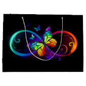 Grand Sac Cadeau Vibrant infinity with rainbow butterfly on black (Dos)